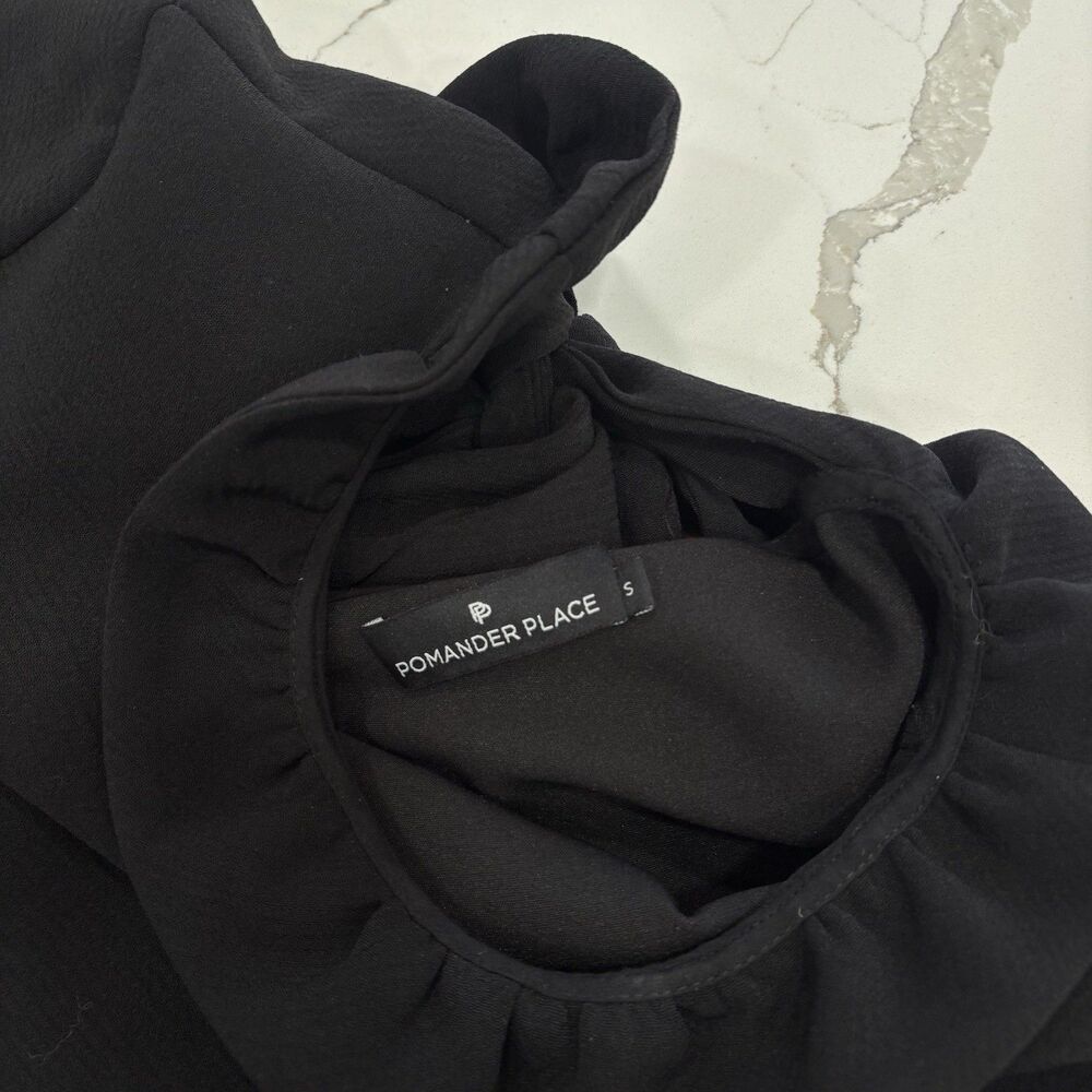 Pomander Place Dress Size Small Black Tuckernuck Ruffle Collar Bow Mini Cocktail - Picture 8 of 10
